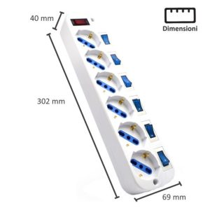 Régua Ewent EW3932-3M Power Strip 6 Tomadas Schuko 16A com Switch On/Off 3m Branca