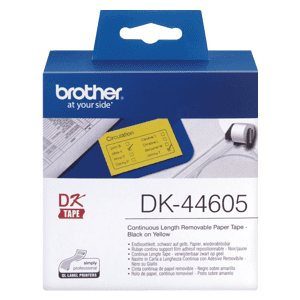 Rolo de Etiquetas Brother DK-44605 62mm x 30.48m - Adesivo Removível e Contínuo (Preto/Amarelo)